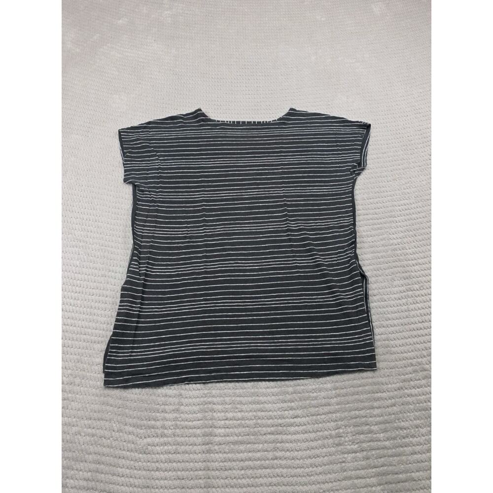 Eileen Fisher Shirt Womens Small 100% Organic Linen Gray White Striped Preppy